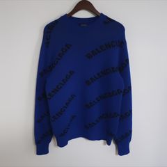 XS 발렌시아가 코발트블루 멀티로고 울 니트 555486 T1473