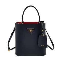 프라다 1BA212  블랙 사피아노 파니에 두블레 미디움 버킷 토트백+스트랩