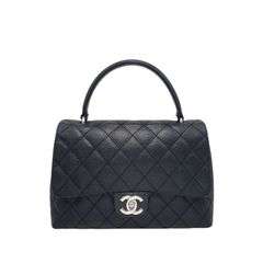 샤넬 A29861 블랙 캐비어스킨 스몰 켈리 은장 탑핸들 토트백