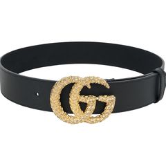 구찌 텍스처 더블 G 버클 레더 벨트 블랙 금장 75068