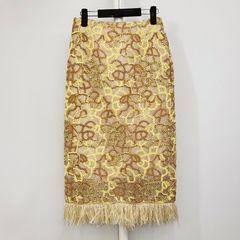 [44-55]랑방 플라워자수 금사레이스 프린지햄 하이웨스트 스커트 베이지