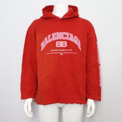 Balenciaga(발렌시아가) 670946 디스트로이드 레드 컬러 BB로고 남여공용 크롭 후드 티셔츠aa52494