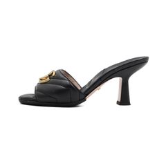 Gucci(구찌) 674839 블랙 마틀라세 레더 금장 GG 슬라이드 여성 샌들aa52695