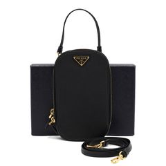 Prada(프라다) 1DH030 블랙 사피아노 금장로고 폰케이스 크로스백aa52719