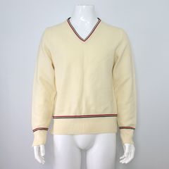 THOM BROWNE(톰브라운) MKA015A 아이보리 삼선 라이닝 울 남성 니트aa52820