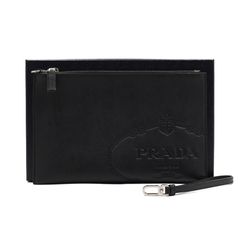 Prada(프라다) 2NH005 블랙 사피아노 레더 남성 스트랩 파우치 클러치백aa53099