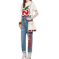 구찌 오피디아 GG 스몰 버킷백 화이트 블루 웹스트라이프 610846 CWG1G 8454