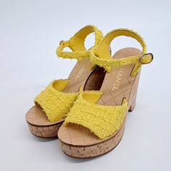 샤넬 트위드 코르크 샌들