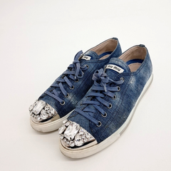 미우미우 데님 크리스탈 스니커즈