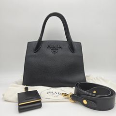 프라다 블랙 사피아노 모노크롬 토트백 겸 숄더백