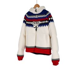 [M] 프라다 자수로고 울 캐시미어 니트 다운 후드 패딩 자켓 화이트