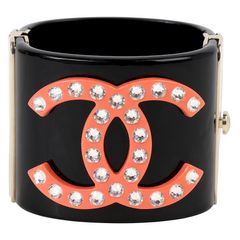 샤넬 크리스탈 CC 커프 브레이슬릿 블랙 오렌지 76214