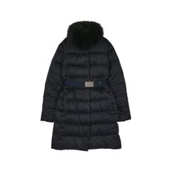 프라다 네이비 퍼 벨트장식 롱 패딩