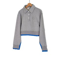 [S] 미우미우 포플린 레이어드 폴로 카라 맨투맨 스웻 티셔츠 그레이