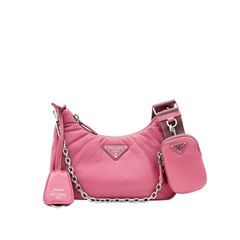프라다 여성 패딩 나파 레더 리에디션 2005 숄더 호보백 크로스백 핑크