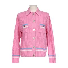 샤넬 캐시미어 더블 포켓 재킷 핑크 에크루 블루 36 76286