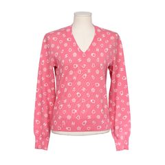 샤넬 브이넥 풀오버 핑크 화이트 36 76361