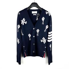 톰브라운 파인 메리노 울 사선 하프 드롭 스카이 아이콘 여성 가디건 네이비 FKC423A