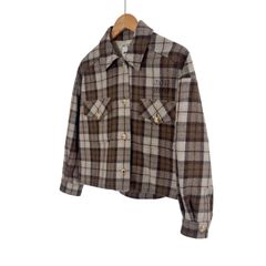 [40] 미우미우 여성 로고 체크 크롭 블루종 자켓 코코아 브라운