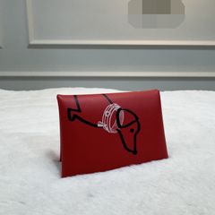 에르메스 칼비 듀오 카드홀더 루즈드꿰르 닥스훈트 강아지 카드지갑 Y26715